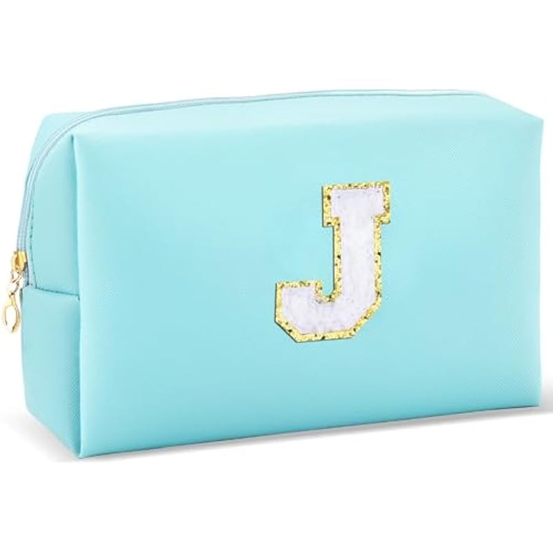 URSKYTOUS Gifts for Girls Initial Makeup Bag Personalized Cosmetic Bag with Zipper Cute Travel Toiletry Bag Waterproof PU Preppy Makeup Pouch Birthday Gift for Teen Girls Women(Blue J) - Image 1